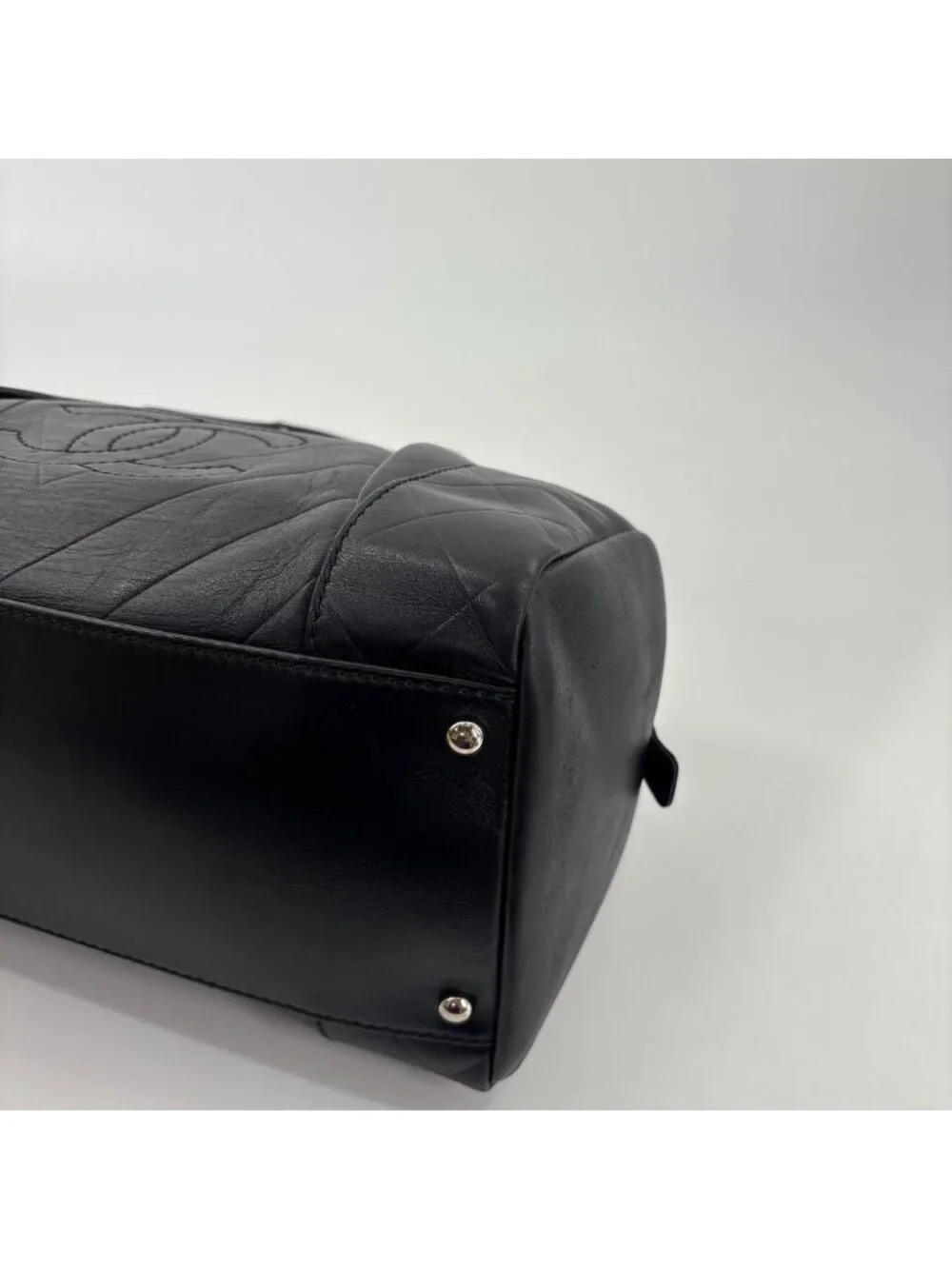 Chanel Super Chez Blanc Lambskin Mini Boston Bag Black